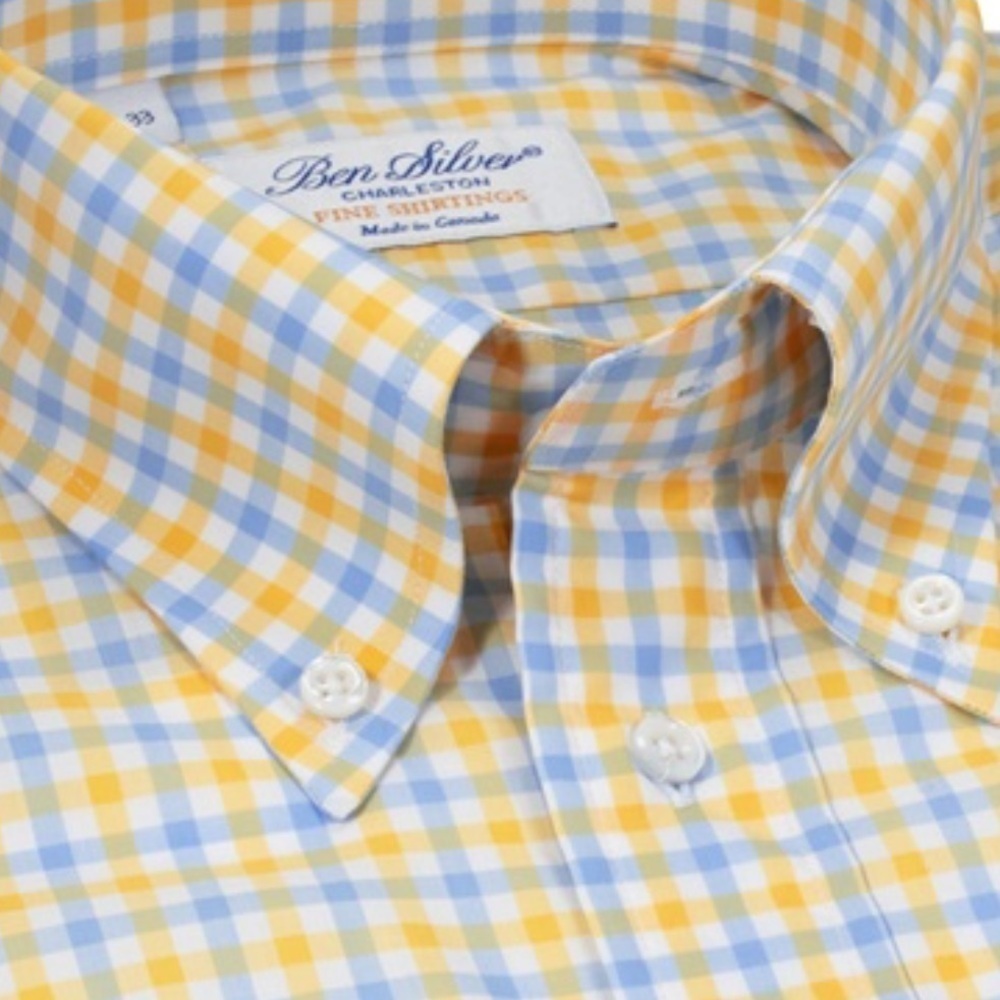 Ben Silver Mens Traditional Check Yellow/Blue Button Down Shirt Sz 16-34 Classic - Picture 2 of 13